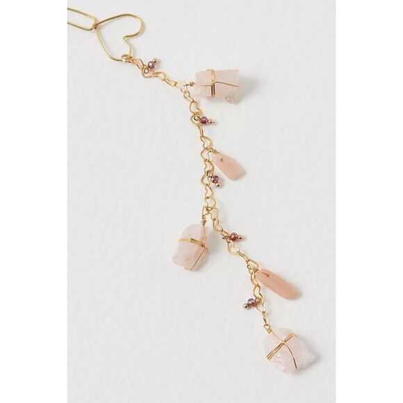 Ariana Ost Free People Dripping Stones Delicate Hairpin Hearts Rose Quartz NWOT - Picture 2 of 3